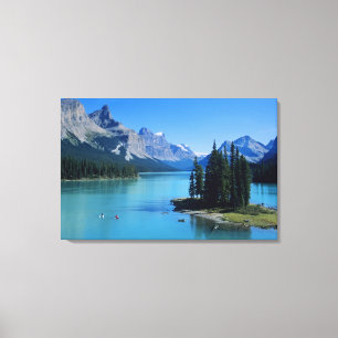 Kayaking on Maligne Lake at Spirit Island Canvas Print