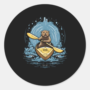 Kayaking River Otter Kayaker Kayak Canoe Paddling Classic Round Sticker