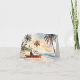 Kayaking Santa with Palm Trees Christmas Card