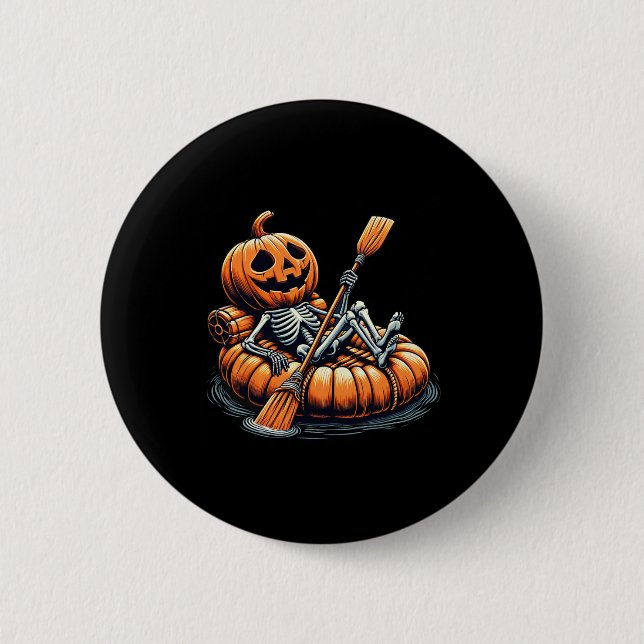 Kayaking Skeleton Funny Halloween Kayak  2 Inch Round Button (Front)
