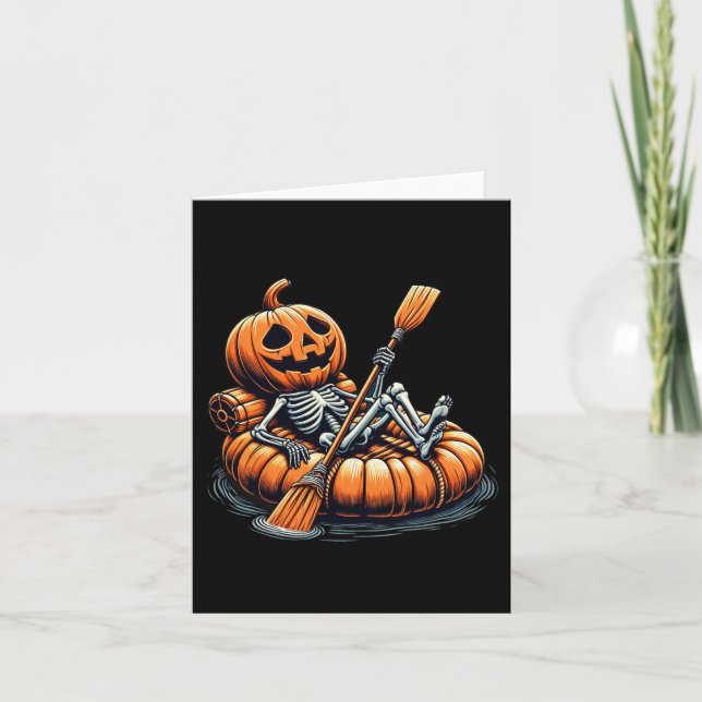 Kayaking Skeleton Funny Halloween Kayak  Card (Front)