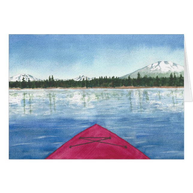 Kayaking sur une aquarelle de lac cascade (Devant horizontal)