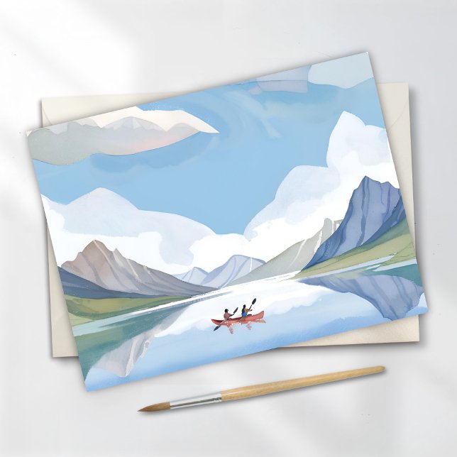 Kayaking the Lake | Nature Mountains Watercolor Postcard (Creator Uploaded)