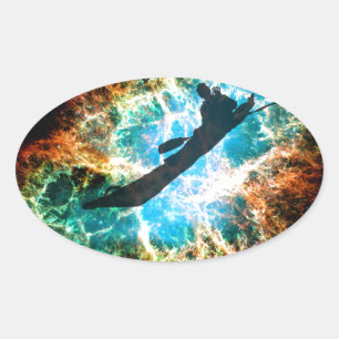 Kayaking the rapids of a star cluster. oval sticker