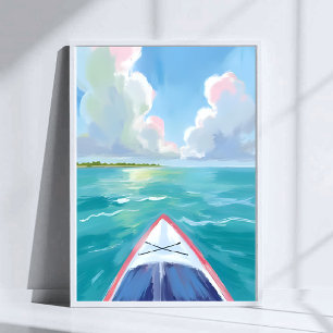 Kayaking Watercolor Lake Painting Poster