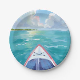 Kayaking Watercolor Painting Lake Paper Plate
