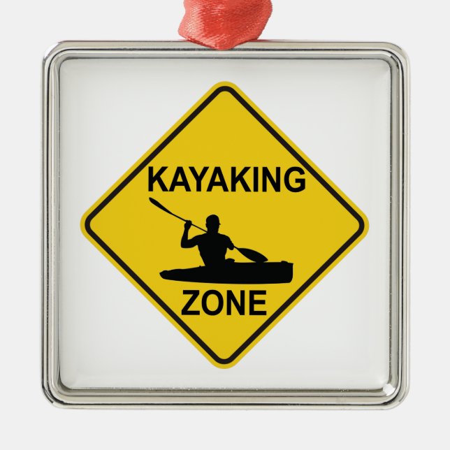 Kayaking Zone Road Sign Metal Ornament (Front)