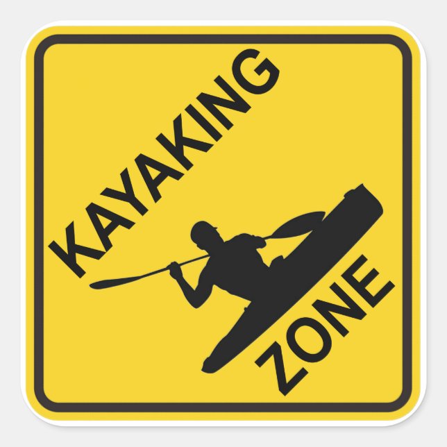 Kayaking Zone Road Sign Square Sticker (Front)