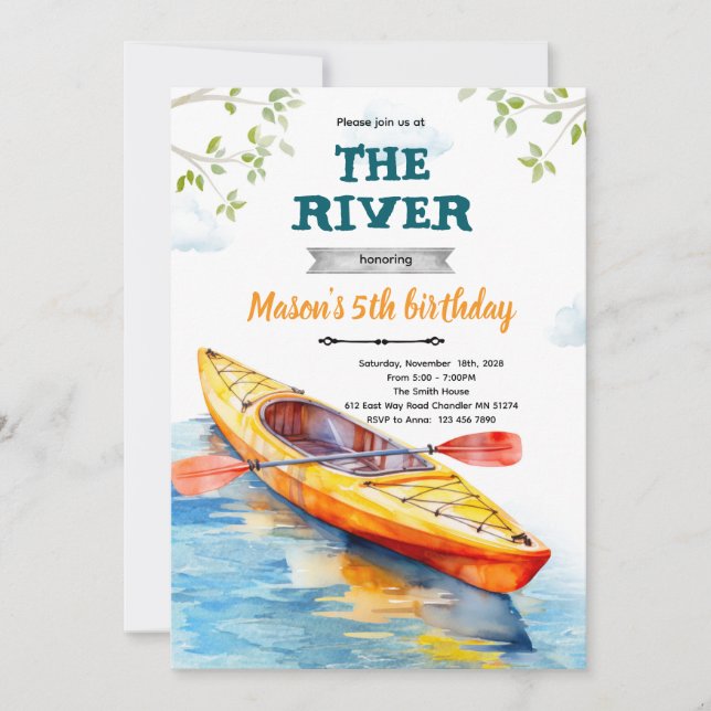 Kayaks birthday party invitation (Devant)