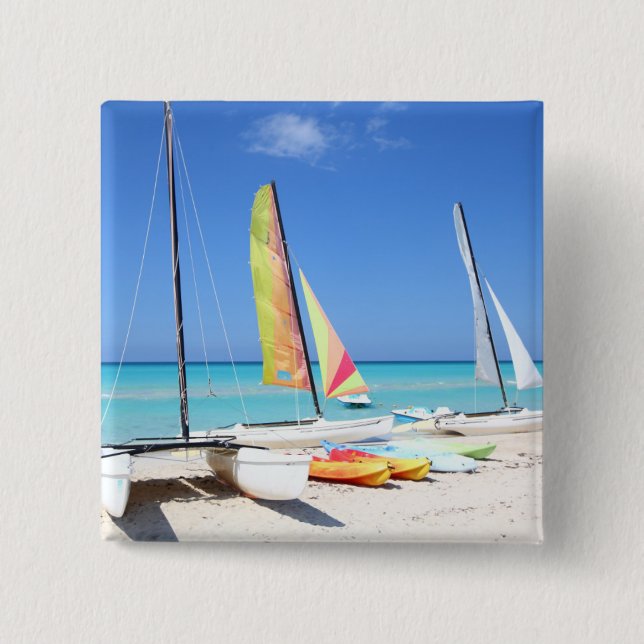 Kayaks, Catamarans And Kayaks| Cuban Beach 2 Inch Square Button (Front)