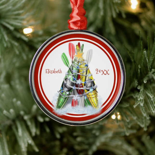 Kayaks decorated as Christmas tree personalized Metal Ornament (Tree)