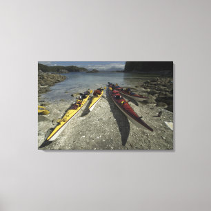 Kayaks on Dicebox Island, Broken Island Group, Canvas Print