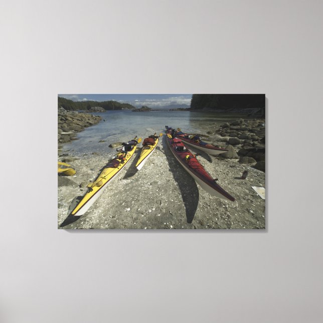 Kayaks on Dicebox Island, Broken Island Group, Canvas Print (Front)