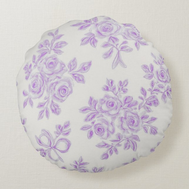 Kaye and Summer Lavender Flowers Round Pillow (Back)