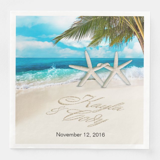 KAYLA Starfish Couple ASK 4 YOUR NAMES PUT IN SAND Napkin (Front)