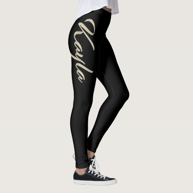 Kayla white gold Handwriting trousers Leggings (Right)