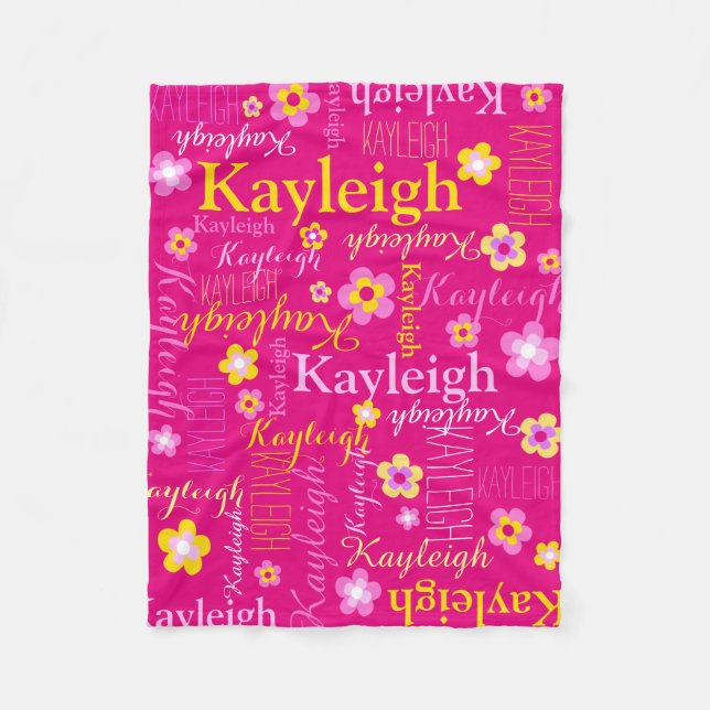 Kayleigh pink yellow girls name flower blanket (Front)