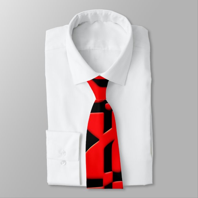 Kazakh Batik Red Geometric Pattern Tie (Tied)