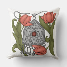 Kazakh decoration with tulips pattern Throw Pillow