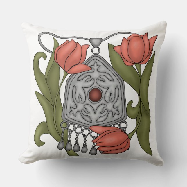 Kazakh decoration with tulips pattern Throw Pillow (Front)