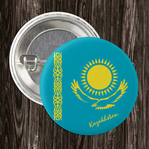 Kazakhstan button, patriotic Kazakhstan Flag 1 Inch Round Button