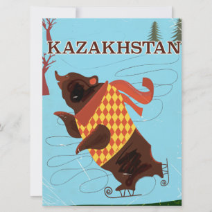 kazakhstan cartoon vintage travel poster