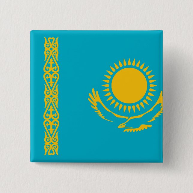 Kazakhstan Flag 2 Inch Square Button (Front)