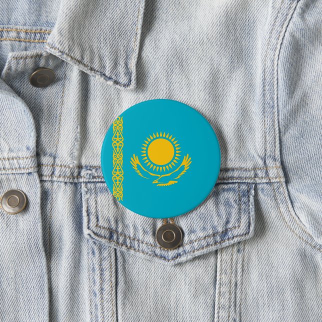 Kazakhstan flag 3 inch round button (In Situ)
