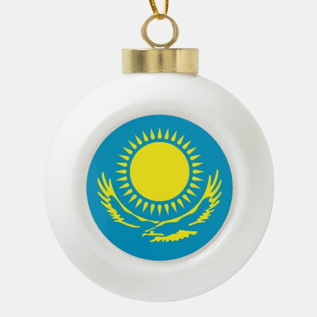 Kazakhstan Flag Ceramic Ball Christmas Ornament (Front)