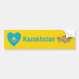 Kazakhstan Flag Heart + Map Bumper Sticker