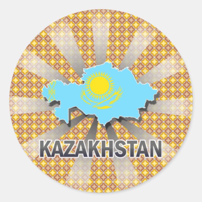 Kazakhstan Flag Map 2.0 Classic Round Sticker (Front)