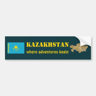 Kazakhstan Flag + Map Bumper Sticker