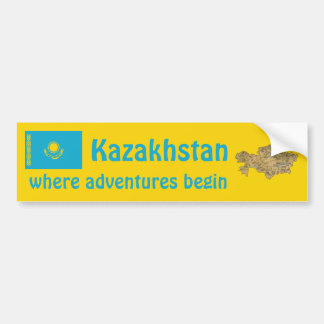 Kazakhstan Flag + Map Bumper Sticker