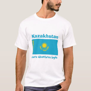 Kazakhstan Flag + Map + Text T-Shirt