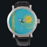 Kazakhstan Flag Watch<br><div class="desc">The Kazakhstan flag is a blue field with in the centre a sun and an eagle and on the a national ornamental pattern. The used colours in the flag are blue, yellow. The proportion of the Kazakhstan flag is 1:2. The Flag of Kazakhstan was adopted in 1992. The first use...</div>