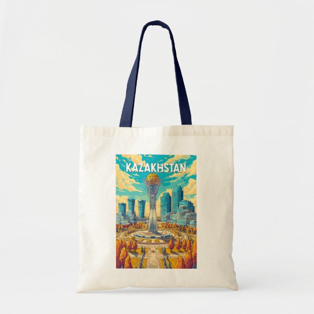 Kazakhstan Illustration Travel Art Vintage Tote Bag (Front)