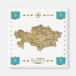 Kazakhstan Map + Flags Magnet