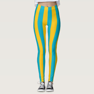 Kazakhstan National Flag Colours Vertical Striped Leggings