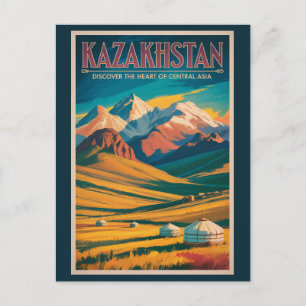 Kazakhstan Steppes Illustration Travel Art Vintage Postcard