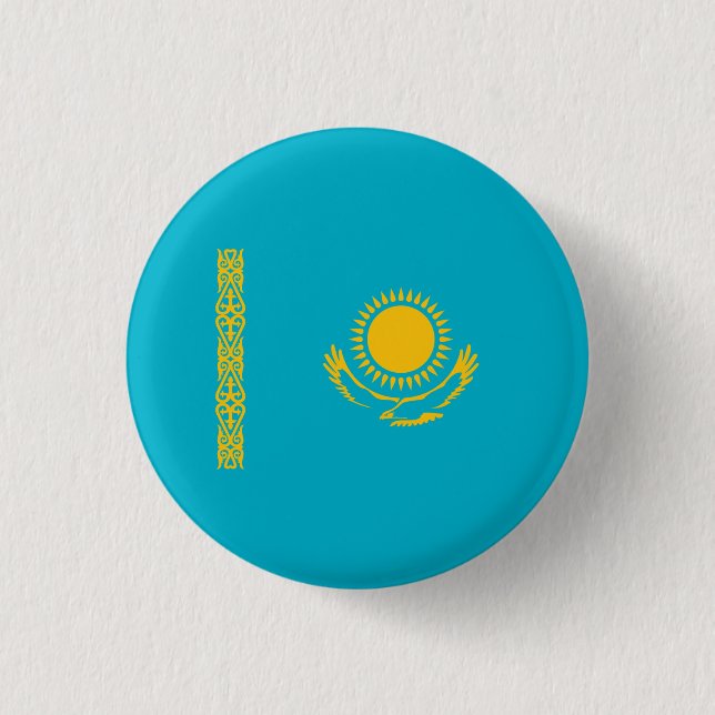 Kazakhstani Flag, Flag of Kazakhstan 1 Inch Round Button (Front)