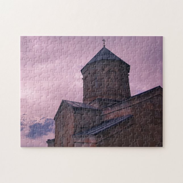 Kazbegi Georgia Gergeti Church Mountain Landscape Jigsaw Puzzle (Horizontal)