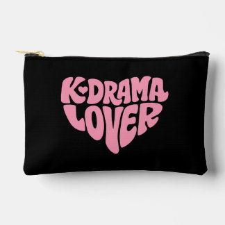 Kdrama Lover Pink Heart Typography Simple Black Accessory Pouch