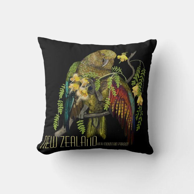 Kea New Zealand Mountain Parrot Throw Pillow (Front)