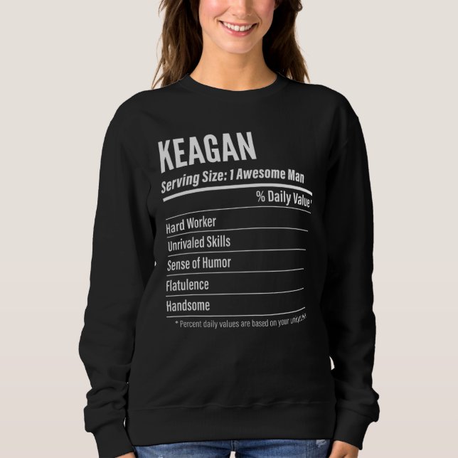 Keagan  Nutritional Facts Serving Size Calories Sweatshirt (Front)