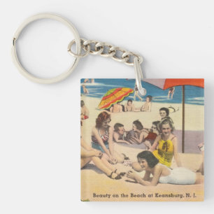 Keansburg, New Jersey Beach Scene - Antique Keychain