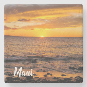 Keawakapu Beach Sunset Maui Stone Coaster