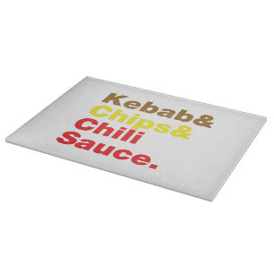 Kebab & Chips & Chili Sauce. Cutting Board