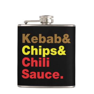 Kebab & Chips & Chili Sauce. Hip Flask