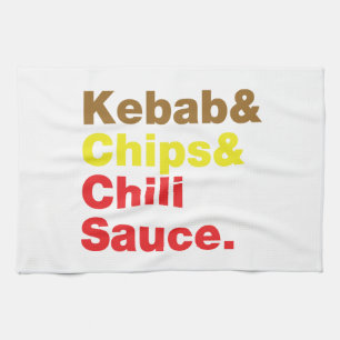 Kebab & Chips & Chili Sauce. Kitchen Towel