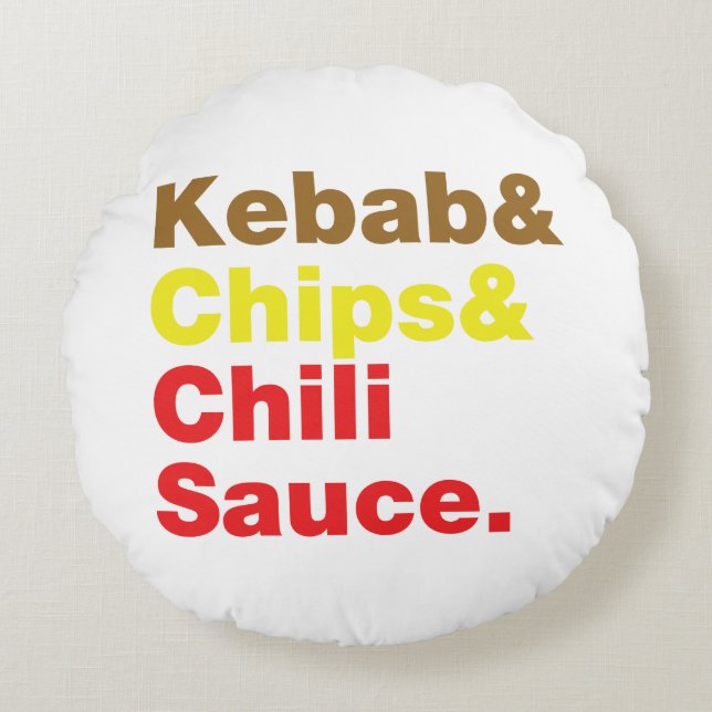Kebab & Chips & Chili Sauce. Round Pillow (Front)